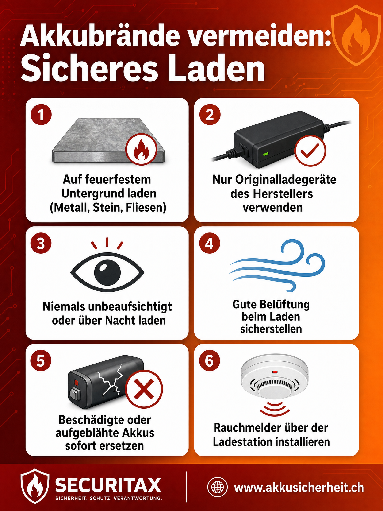 Infografik: Akkubrand beim Ladevorgang - Risikofaktoren und Prävention